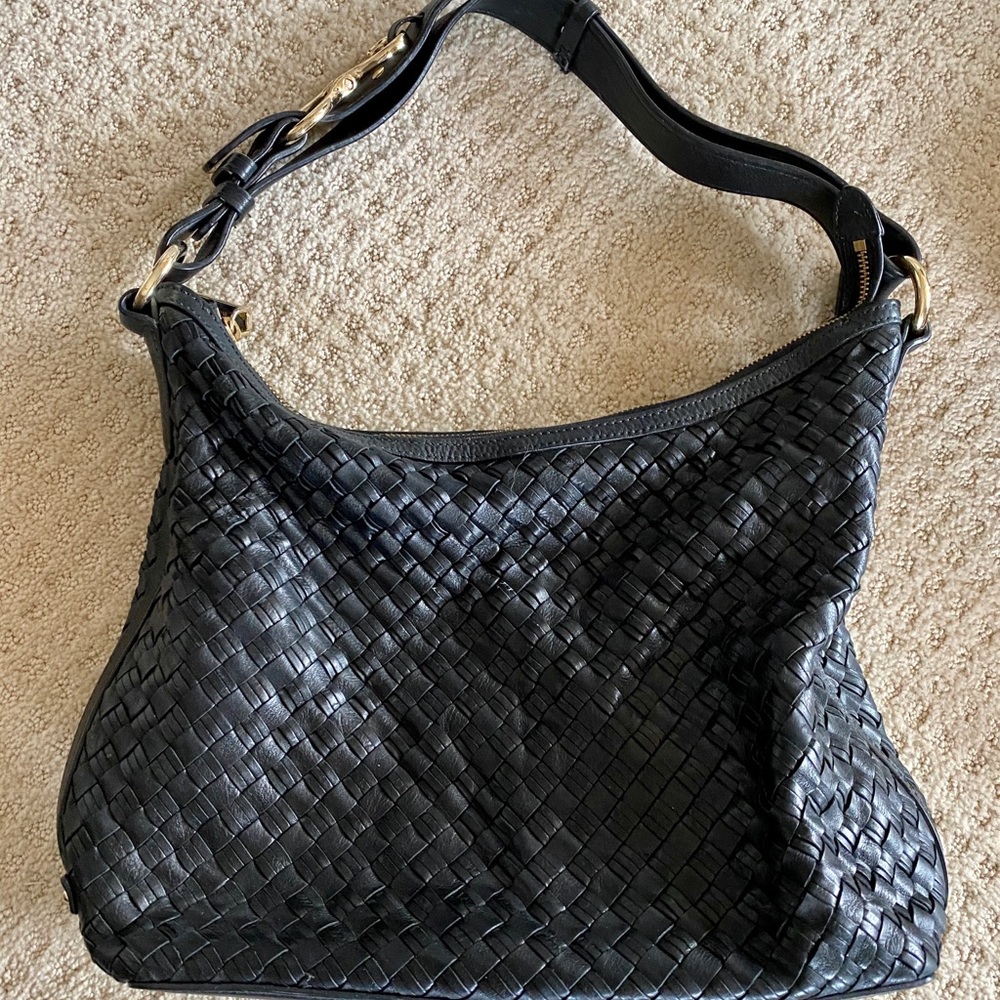 Cole Haan woven black leather handbag